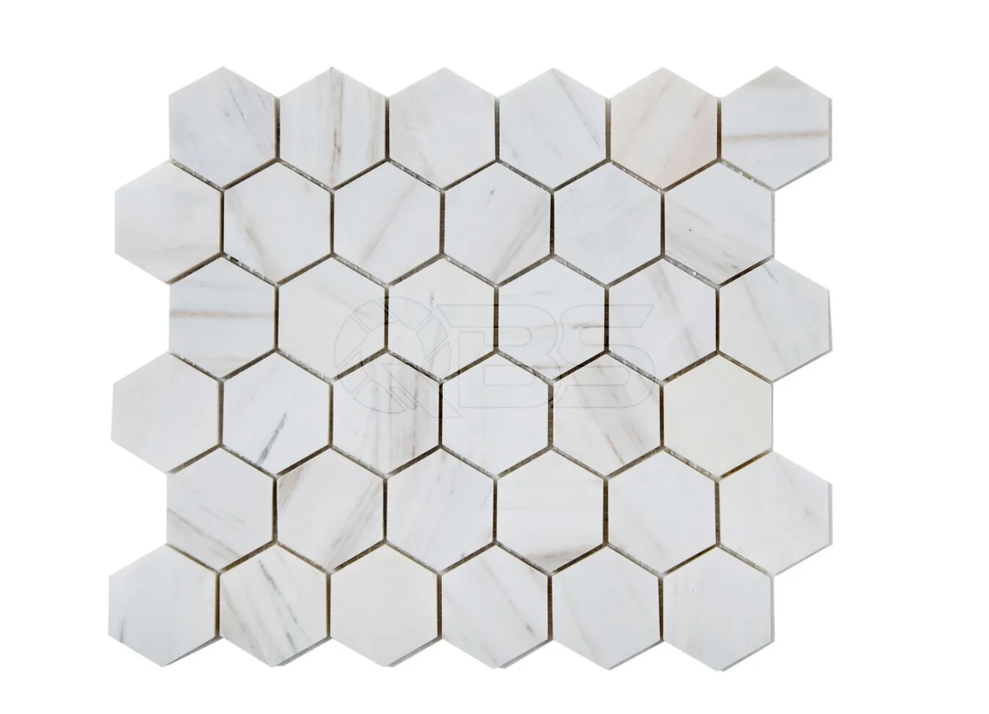 Mosaic Trắng vân gỗ lục giác